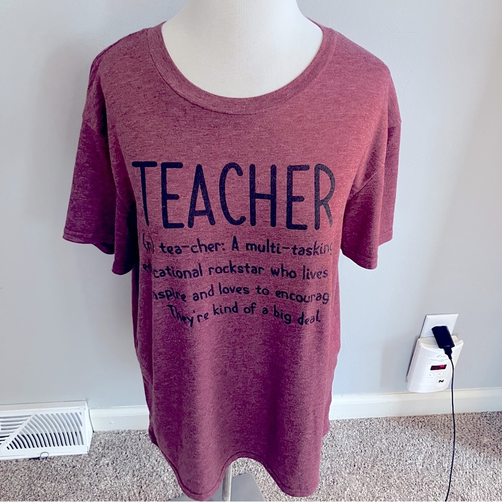 NWOT Women’s Custom Graphic Teacher T-shirt Burgundy Rockstar Large Soft Tee L
